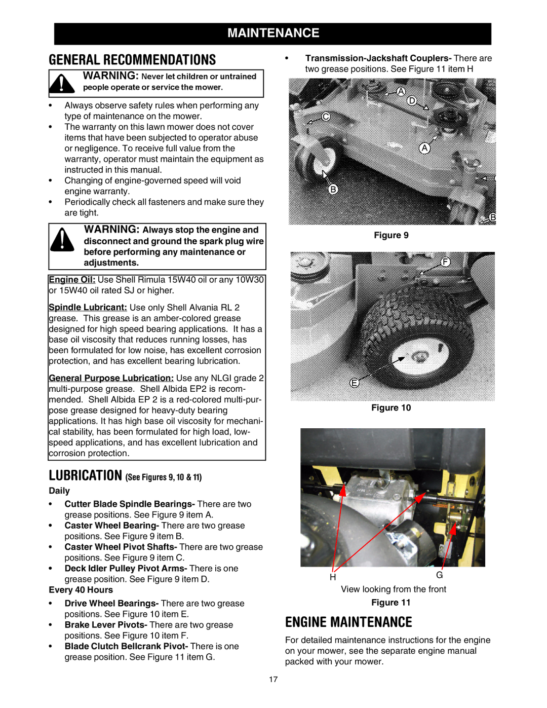 Cub Cadet G 1236 service manual General Recommendations, Engine Maintenance 