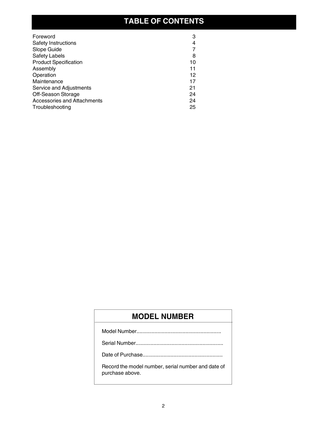 Cub Cadet G 1236 service manual Table of Contents 