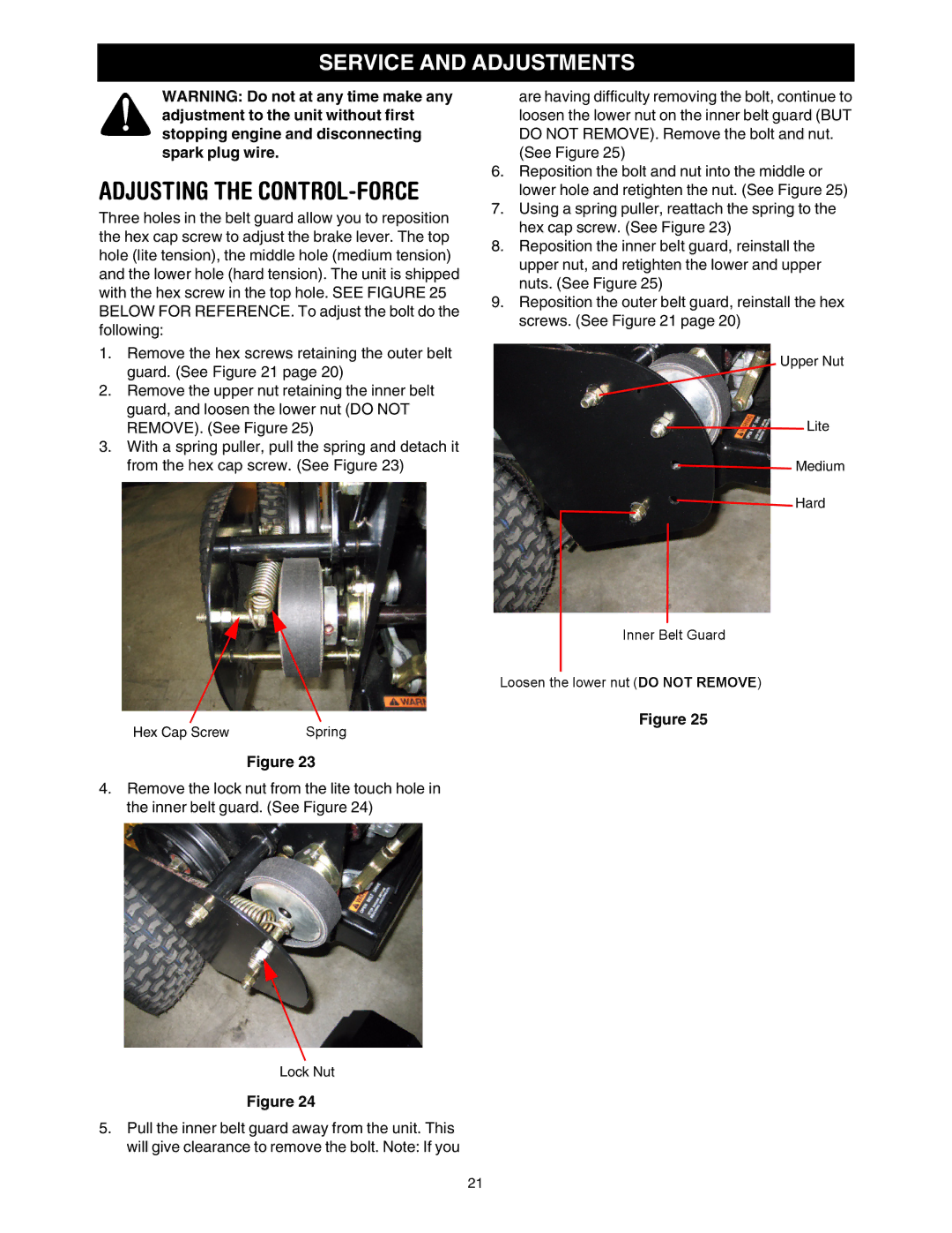 Cub Cadet G 1236 service manual Service and Adjustments, Adjusting the CONTROL-FORCE 