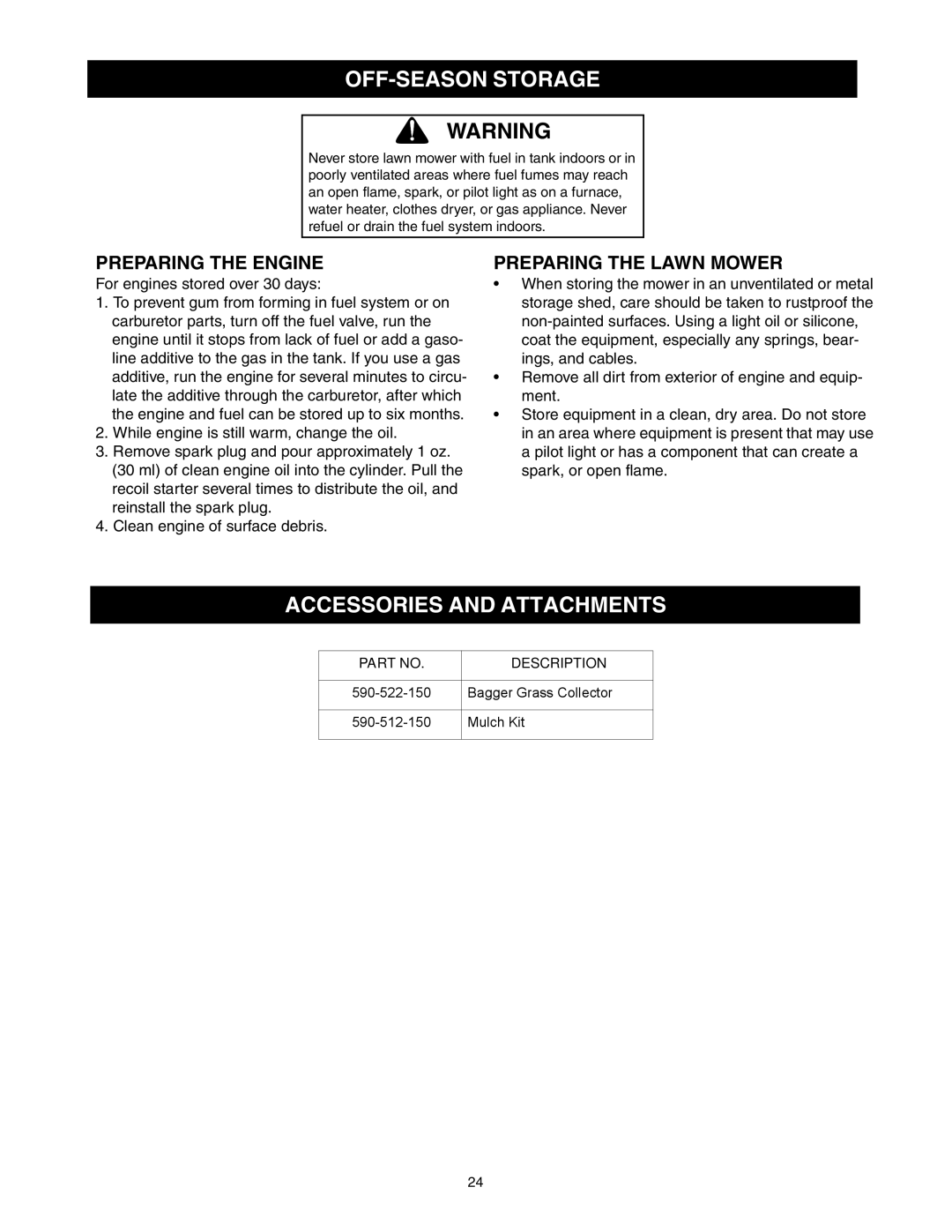 Cub Cadet G 1236 service manual OFF-SEASON Storage, Accessories and Attachments 