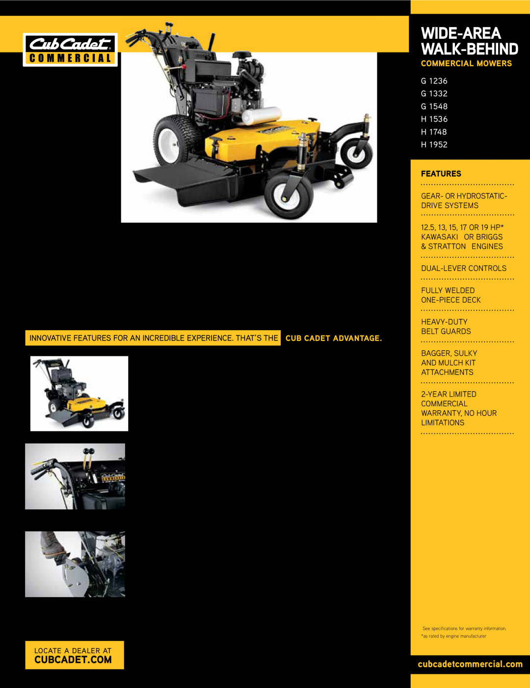 Cub Cadet G 1332 warranty Commercial Mowers, Features, cubcadetcommercial.com, better results anywhere, Cubcadet.Com 