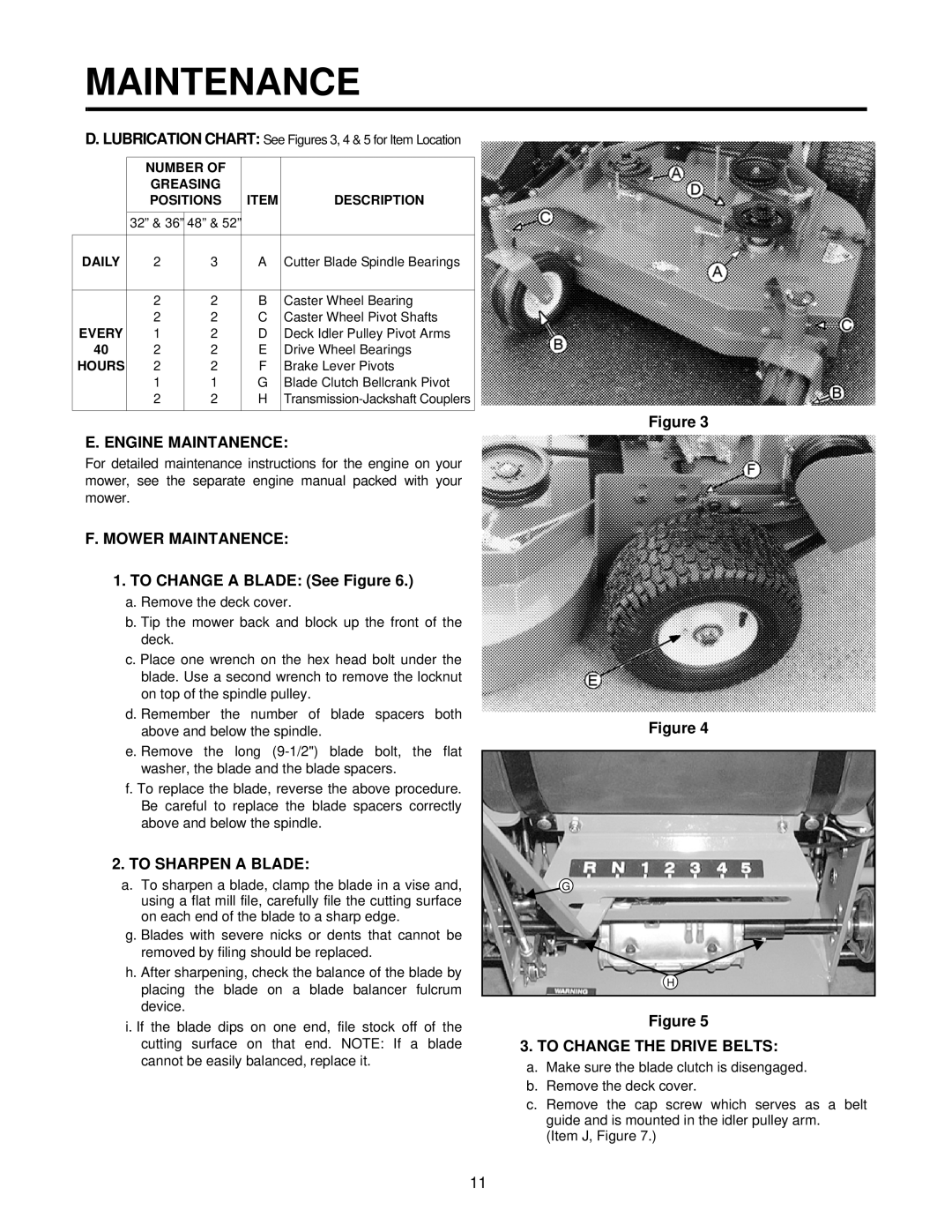 Cub Cadet G1548, G1336, G1332 Engine Maintanence, Mower Maintanence, To Change a Blade See Figure, To Sharpen a Blade 