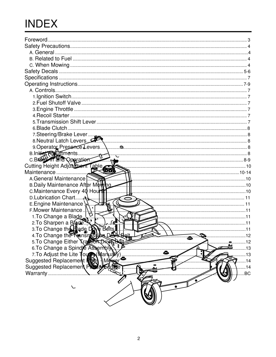 Cub Cadet G1548, G1336, G1332 service manual Index, 10-14 