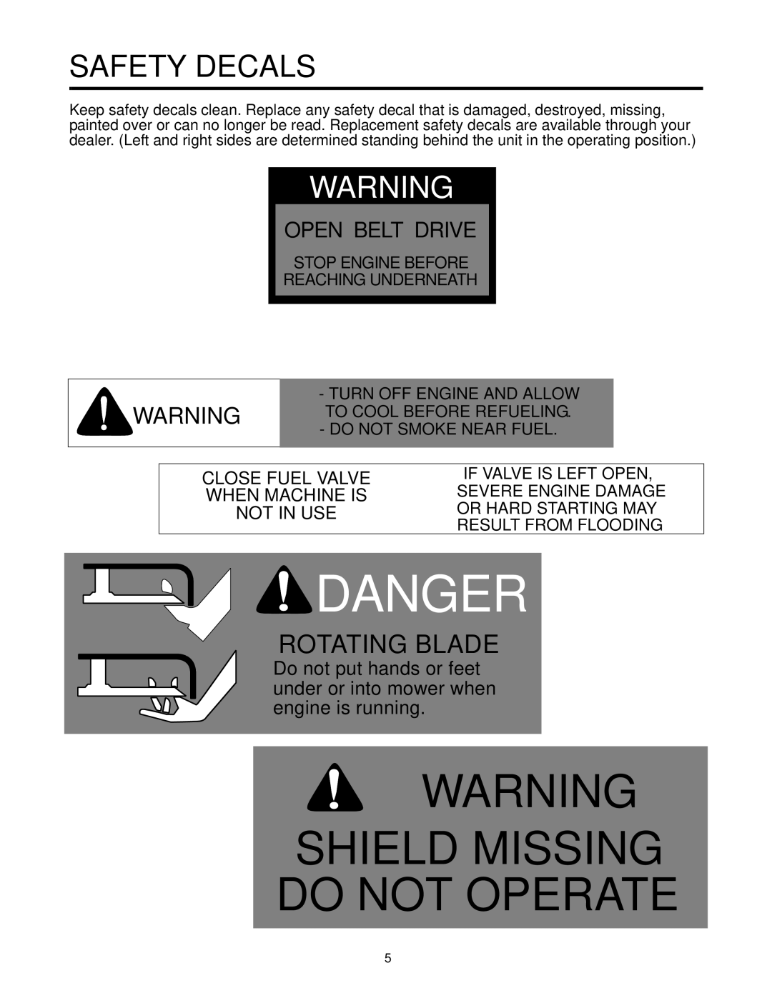 Cub Cadet G1548, G1336, G1332 service manual Safety Decals, Open Belt Drive 