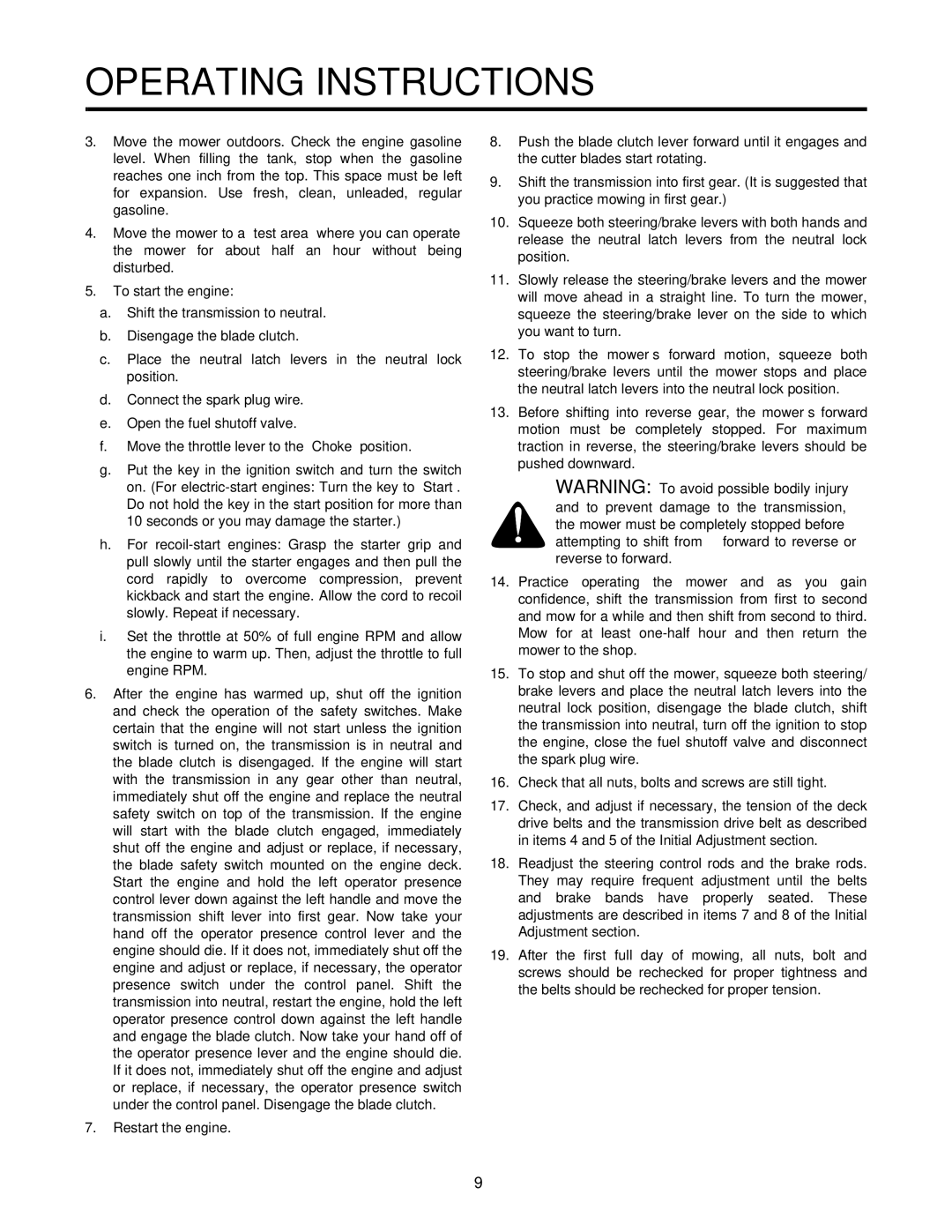 Cub Cadet G1336, G1332, G1548 service manual Operating Instructions 