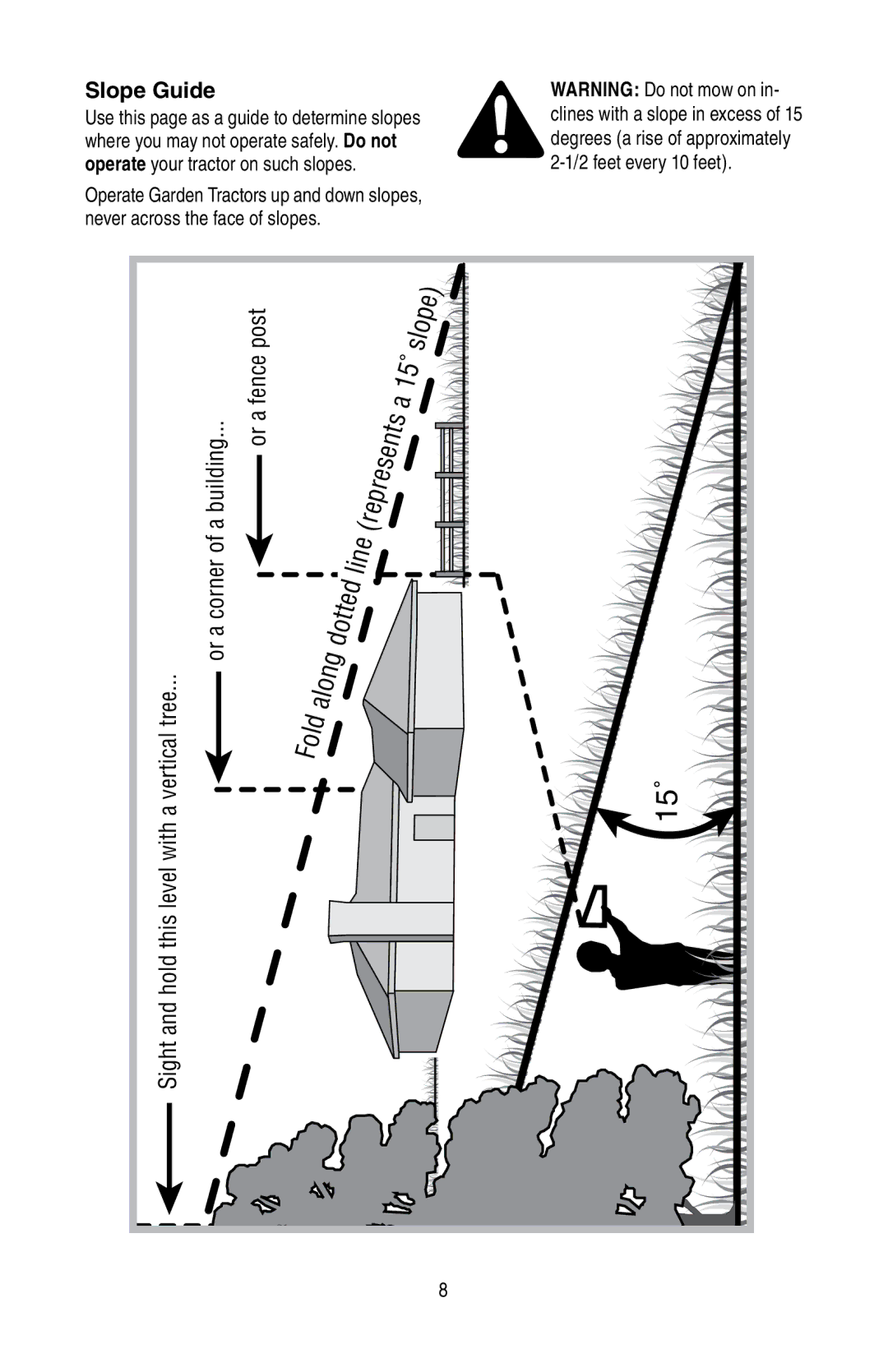 Cub Cadet GT 3200 warranty Slope Guide, Sight and hold this level with a vertical tree 