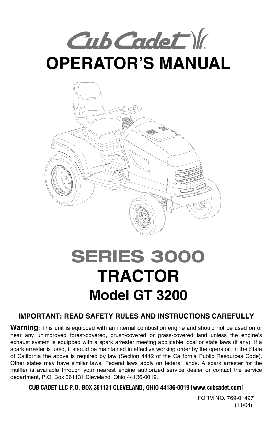 Cub Cadet GT 3200 manual Series 