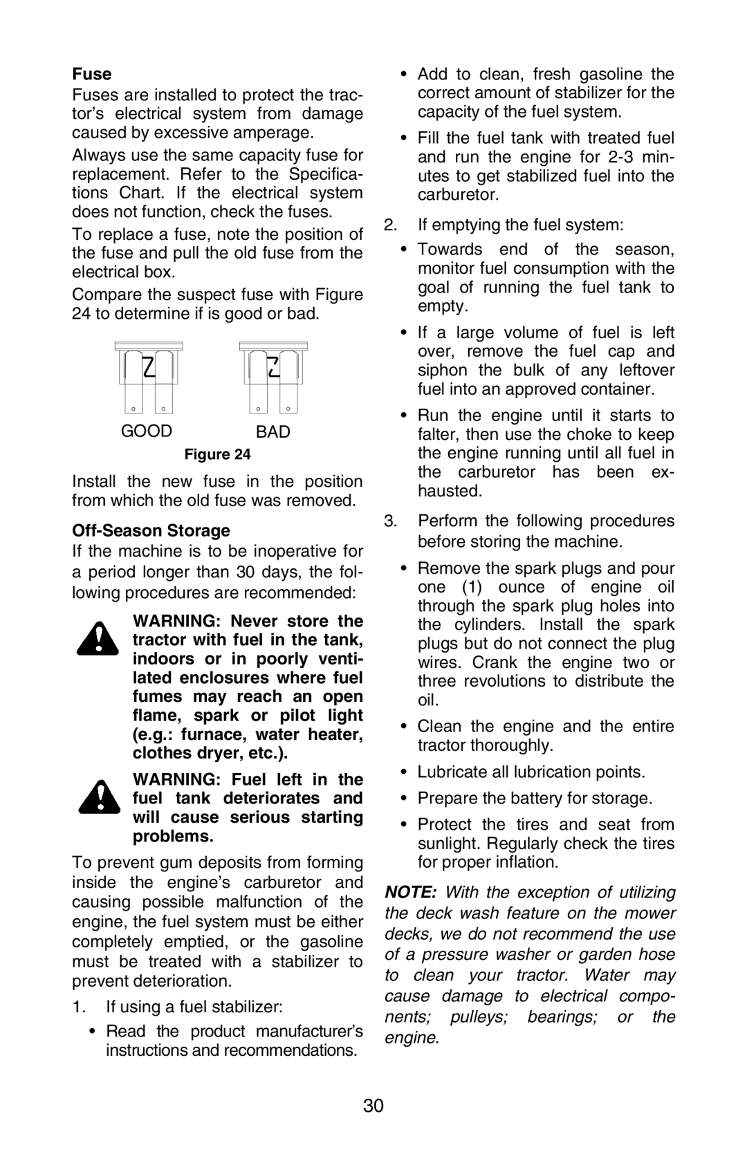 Cub Cadet GT 3200 manual Fuse, Off-Season Storage 