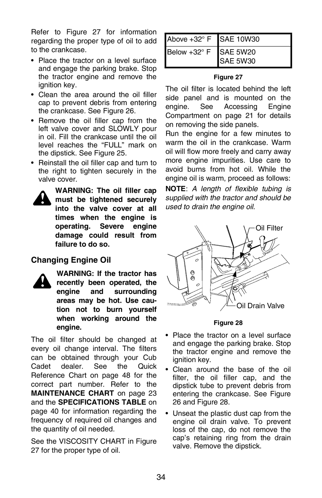 Cub Cadet GT 3200 manual Changing Engine Oil 