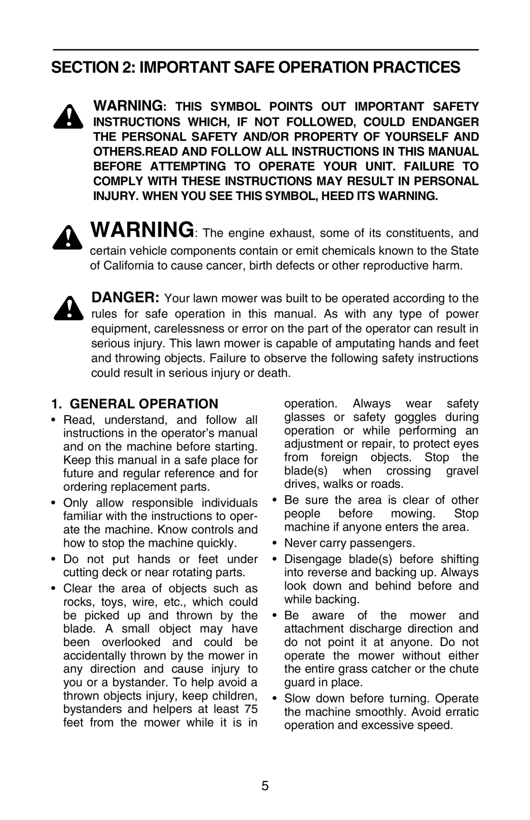 Cub Cadet GT 3200 manual Important Safe Operation Practices, General Operation 