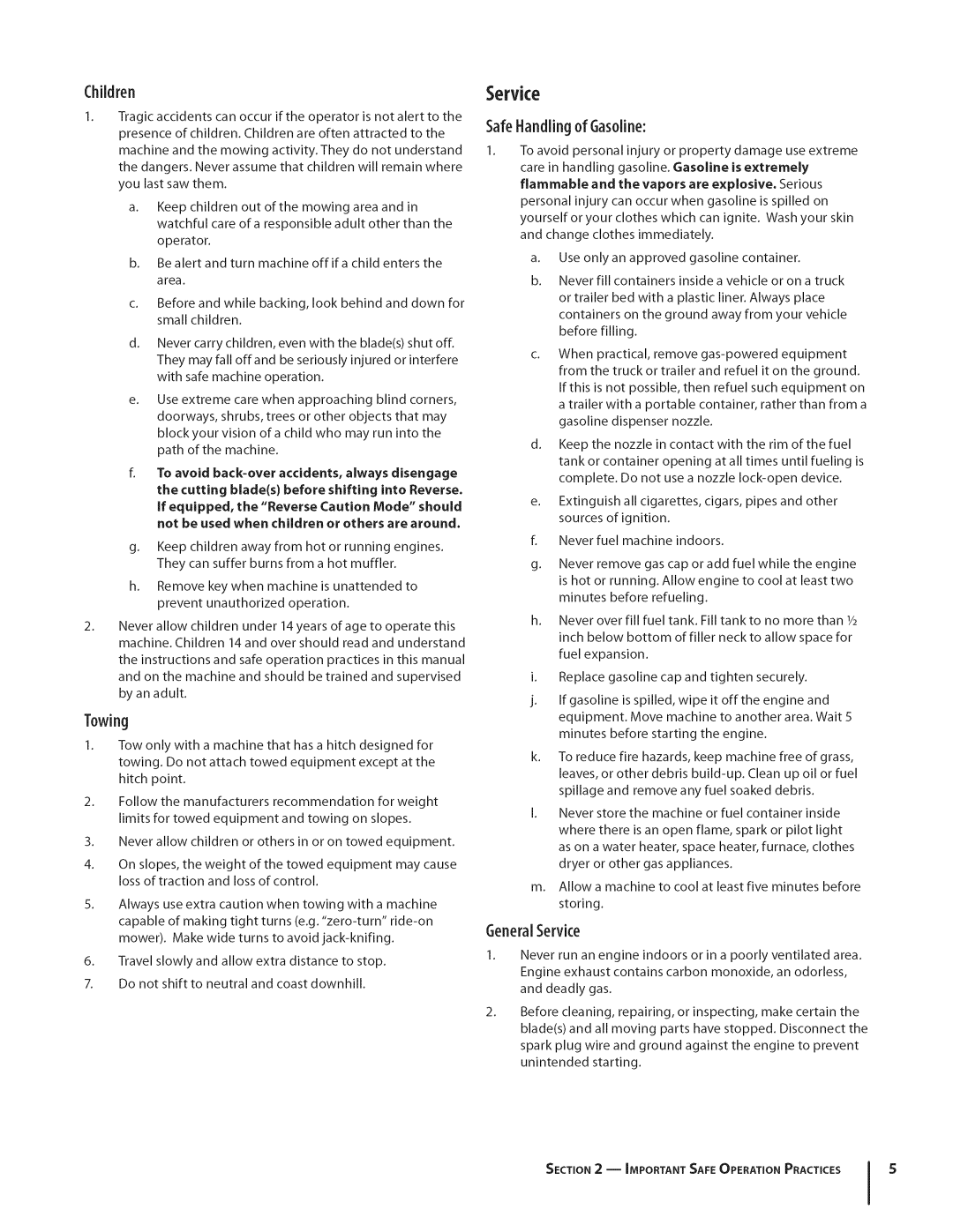 Cub Cadet GTX1054 warranty Service, Children, SafeHandling of Gasoline 