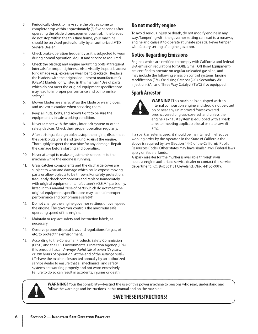 Cub Cadet GTX1054 warranty Donot modify engine, SAVETHESEiNSTRUCTiONS 