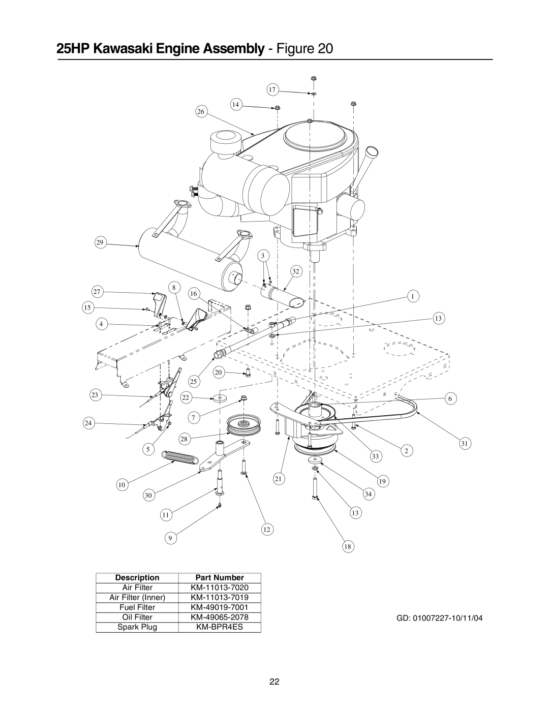 Cub Cadet Lawn Mower manual 25HP Kawasaki Engine Assembly Figure 