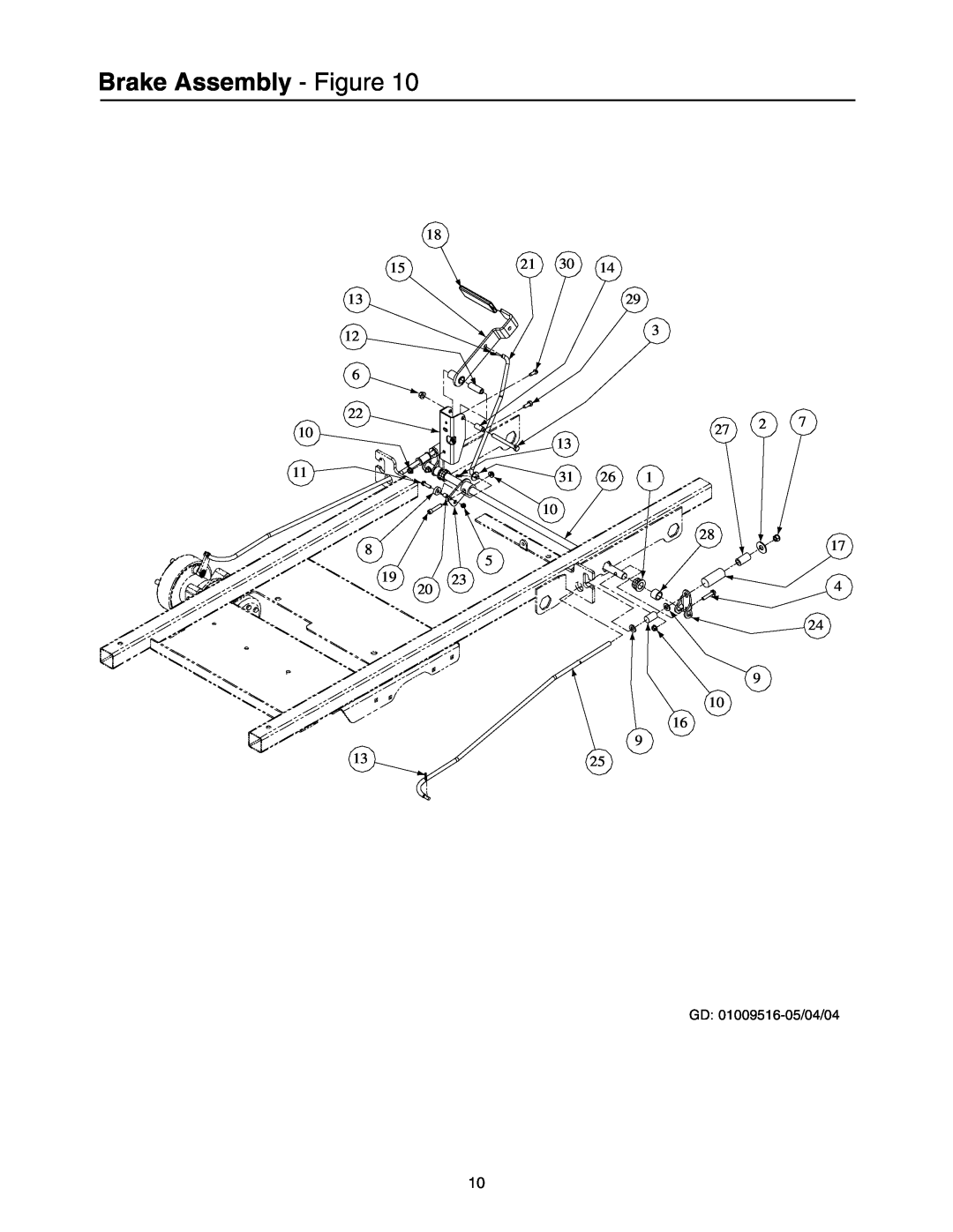 Cub Cadet Lawn Mower manual Brake Assembly - Figure, GD 01009516-05/04/04 