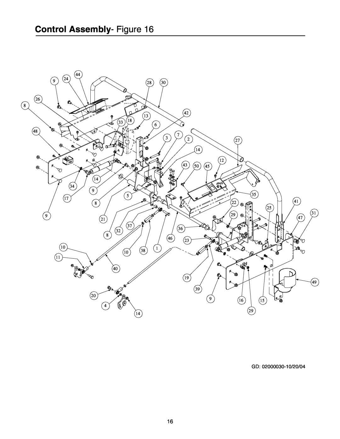 Cub Cadet Lawn Mower manual Control Assembly- Figure, GD 02000030-10/20/04, 43 50 