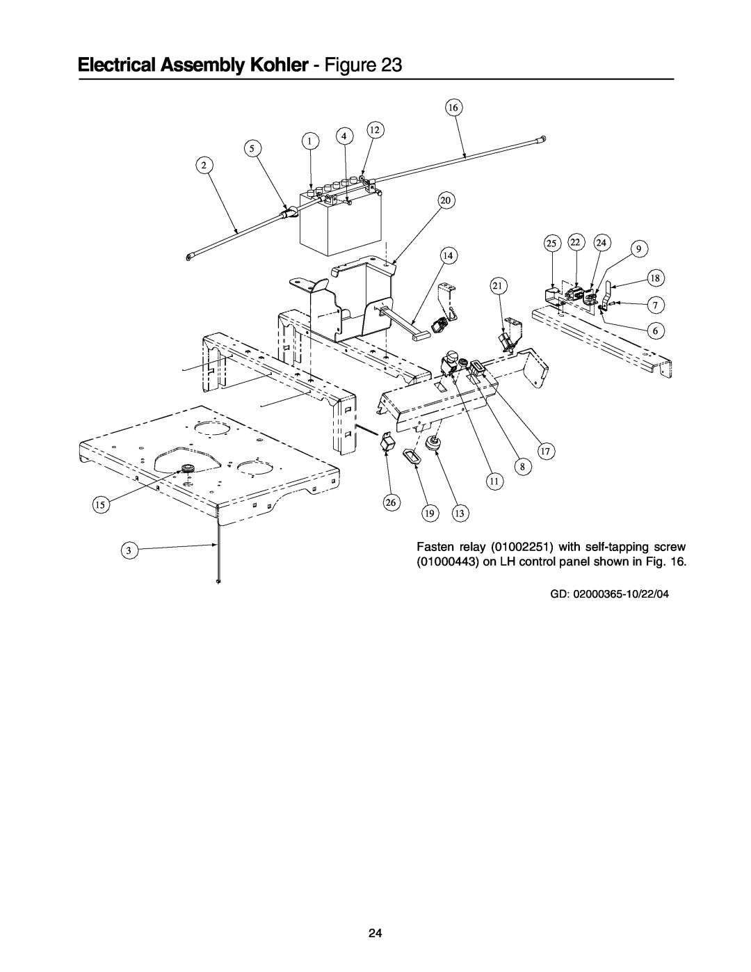 Cub Cadet Lawn Mower manual Electrical Assembly Kohler - Figure, Fasten relay 01002251 with self-tapping screw, 25 22 