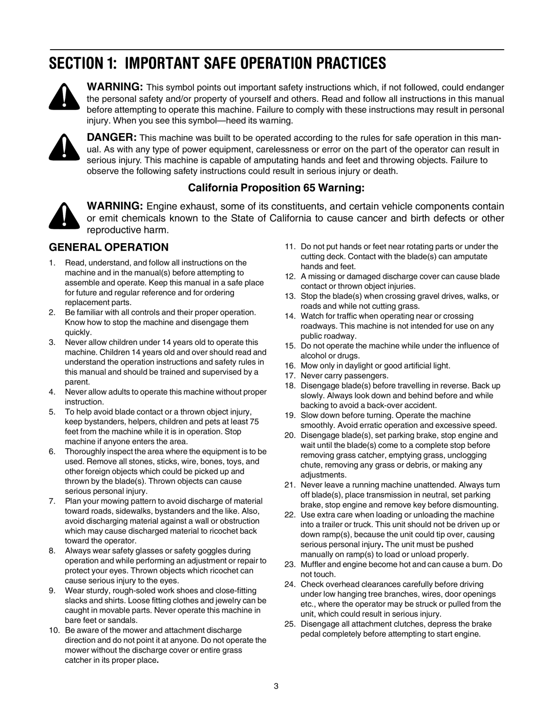 Cub Cadet LT1022, LT1018 manual Important Safe Operation Practices, General Operation 