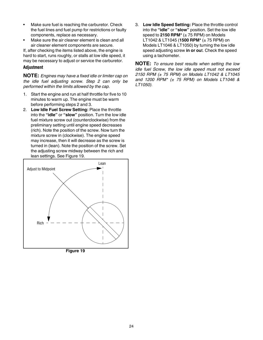 Cub Cadet LT1046, LT1042, LT1045, LT1050 manual Adjustment 