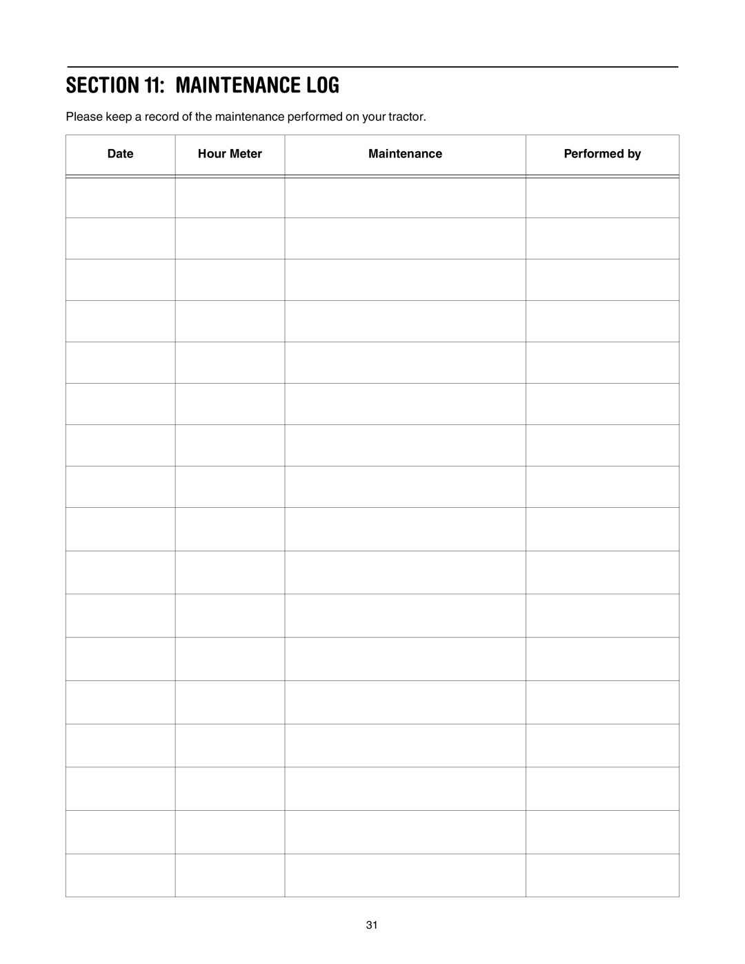 Cub Cadet LT1046, LT1042, LT1045, LT1050 manual Maintenance LOG 