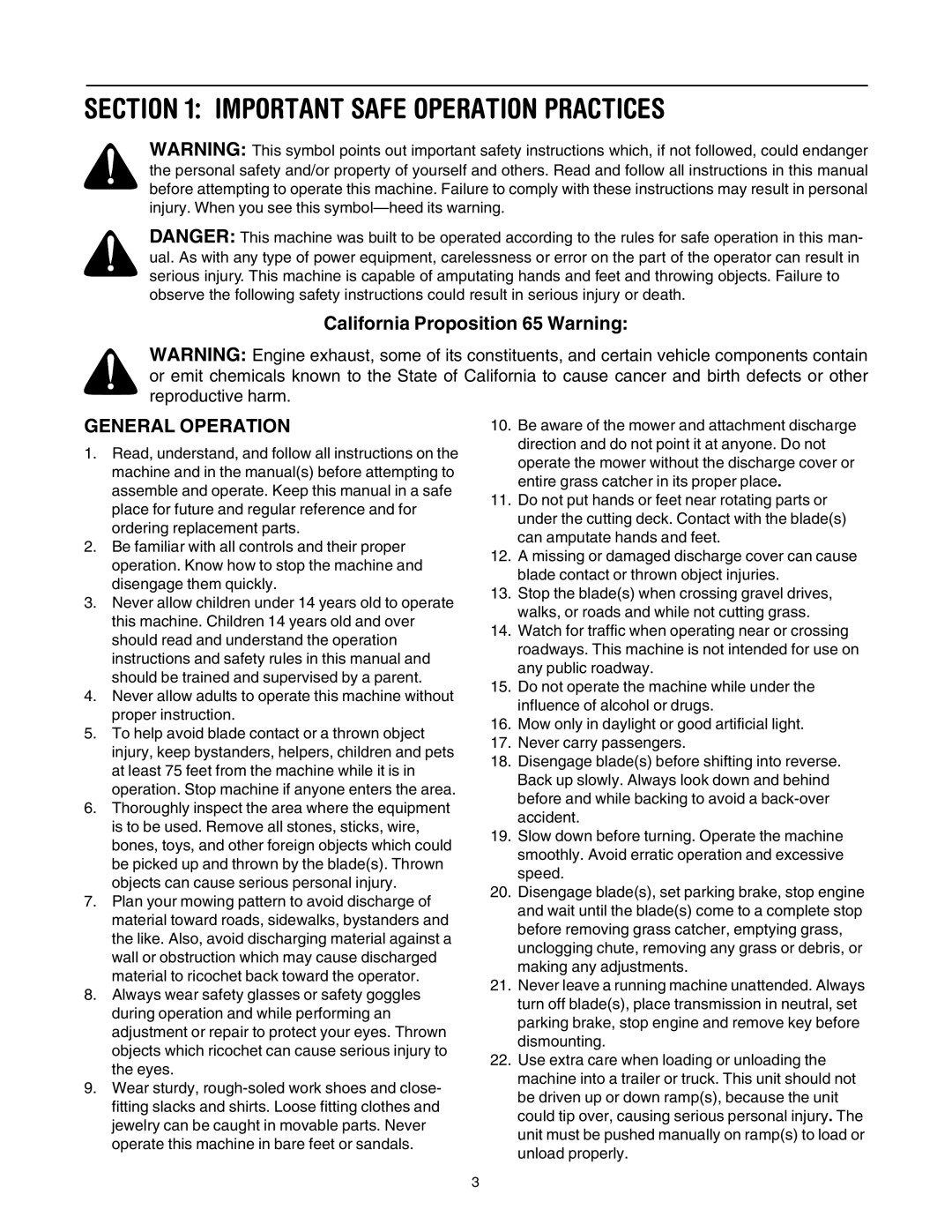 Cub Cadet LT1050, LT1046, LT1045 manual Important Safe Operation Practices, General Operation 