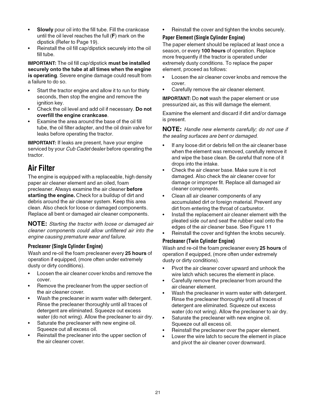 Cub Cadet LTI050 manual AirFilter 