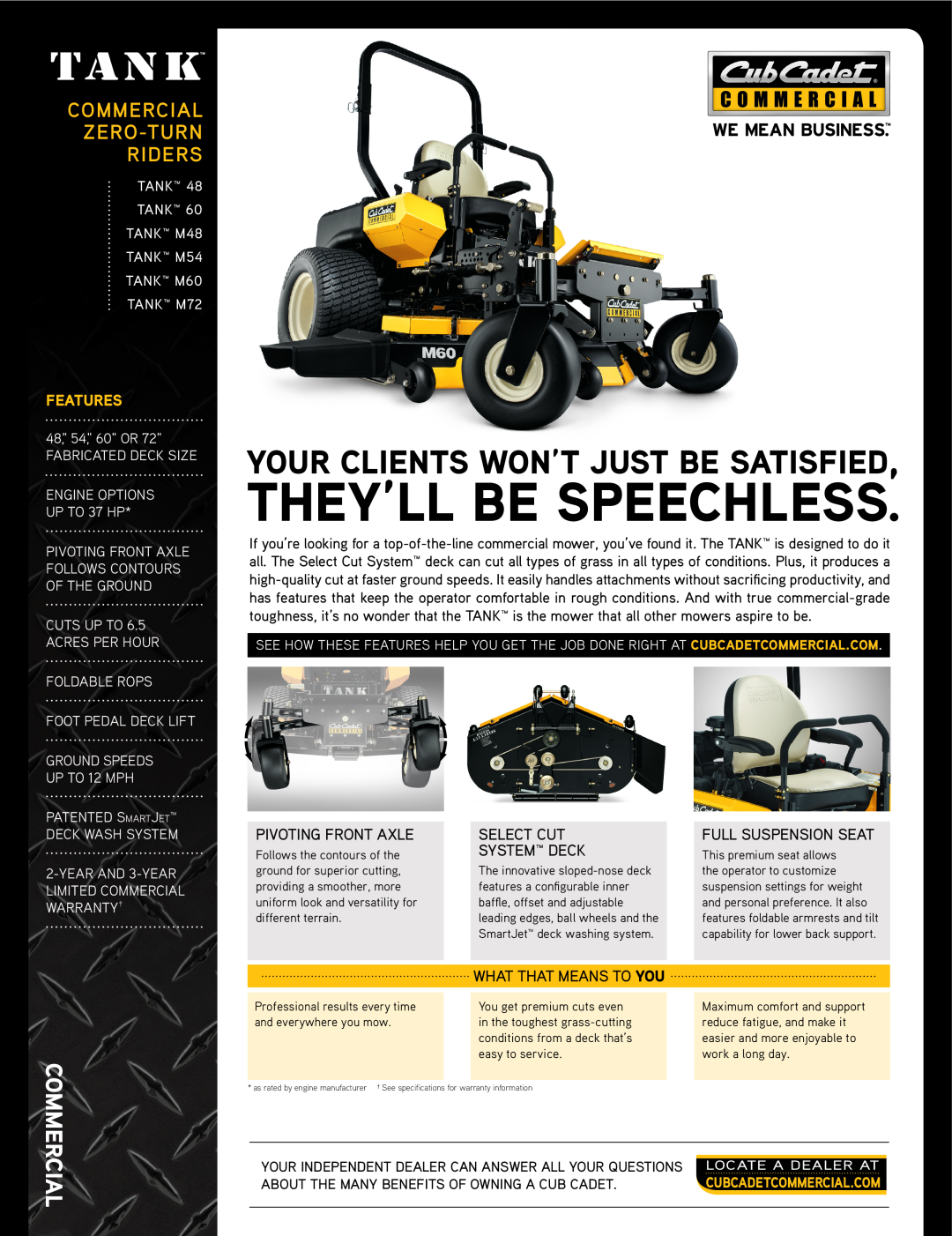 Cub Cadet M72 manual they’ll be speechless, Your clients won’t just be satisfied, Commercial, R Comme L Ia C, Features 