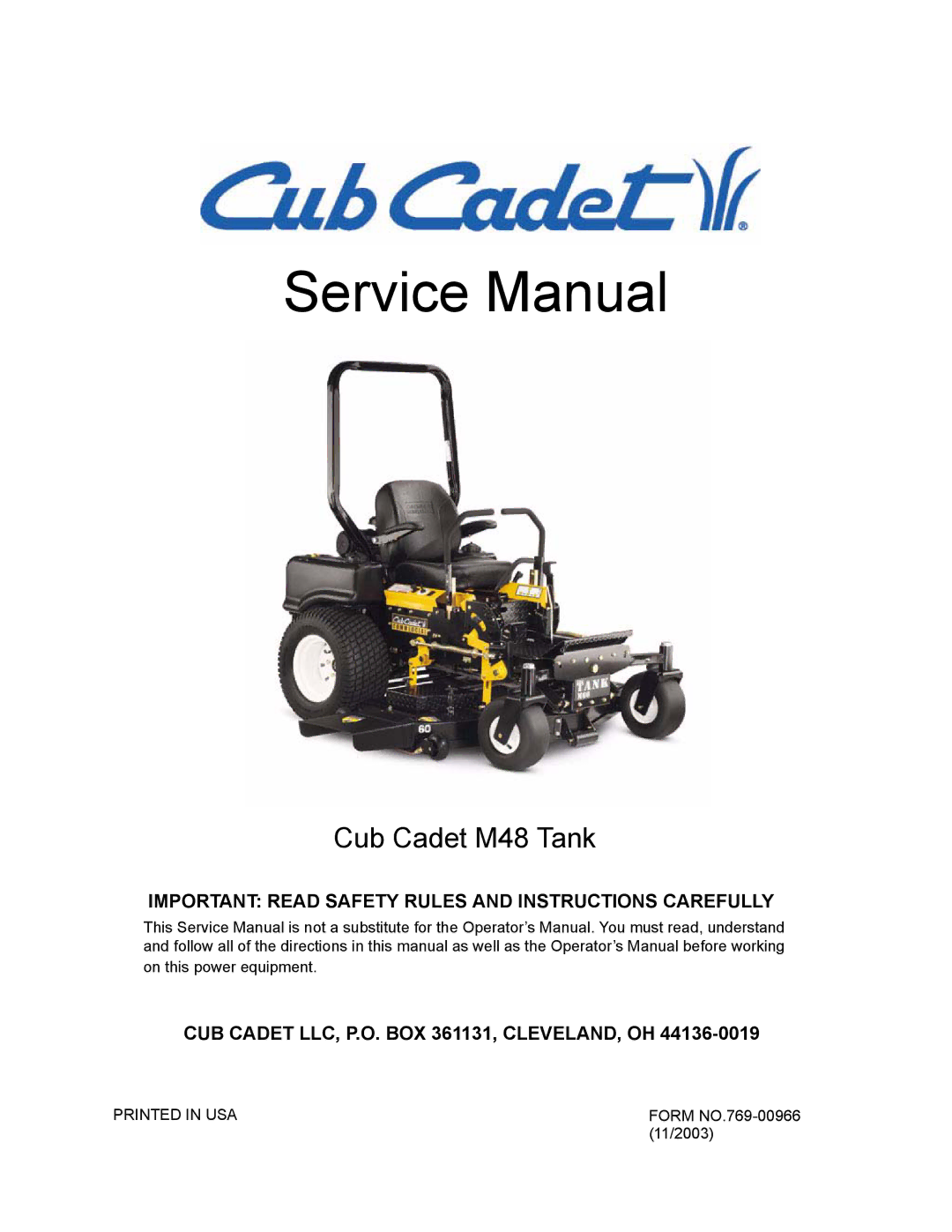 Cub Cadet service manual Cub Cadet M48 Tank 