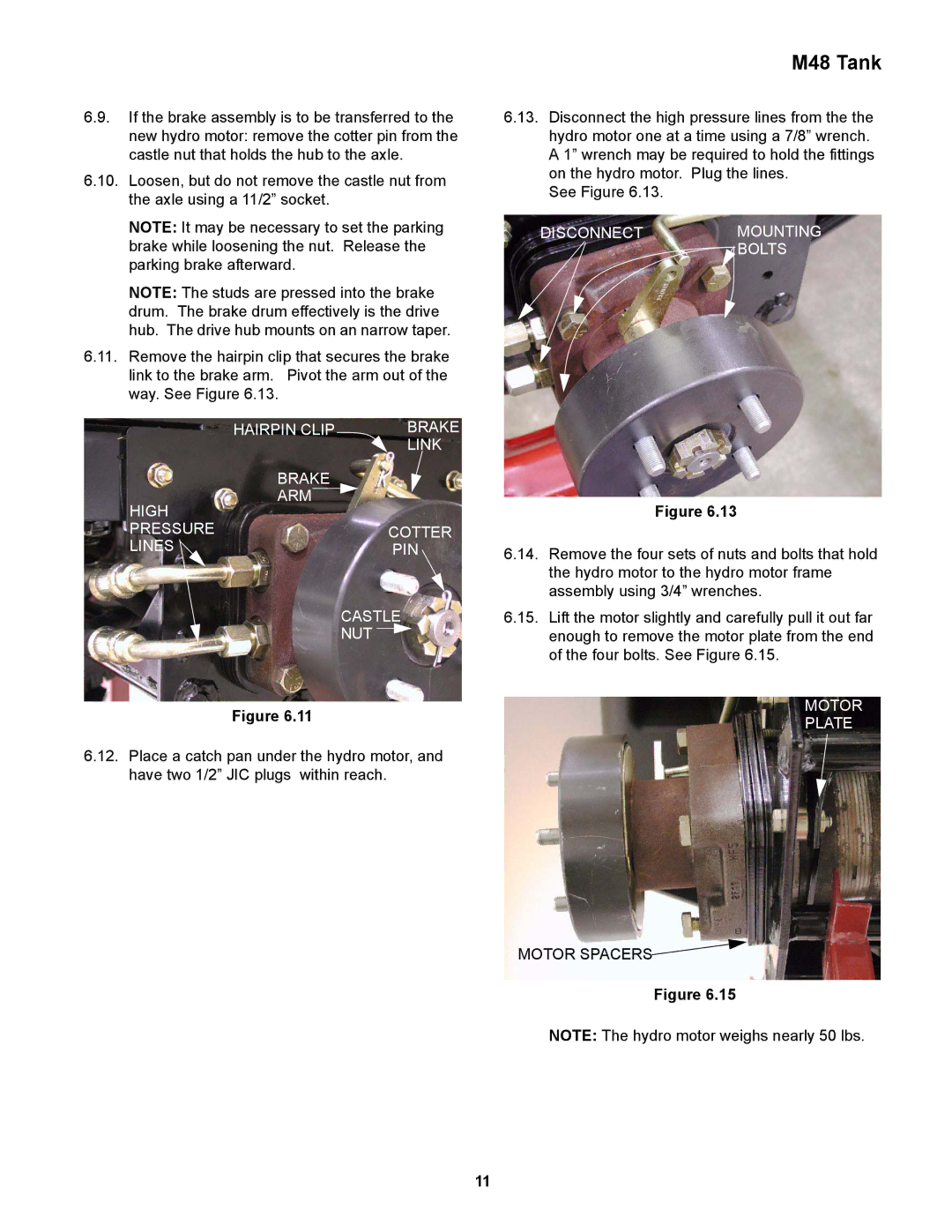 Cub Cadet M48 service manual Disconnectmounting Bolts, Motor Plate 