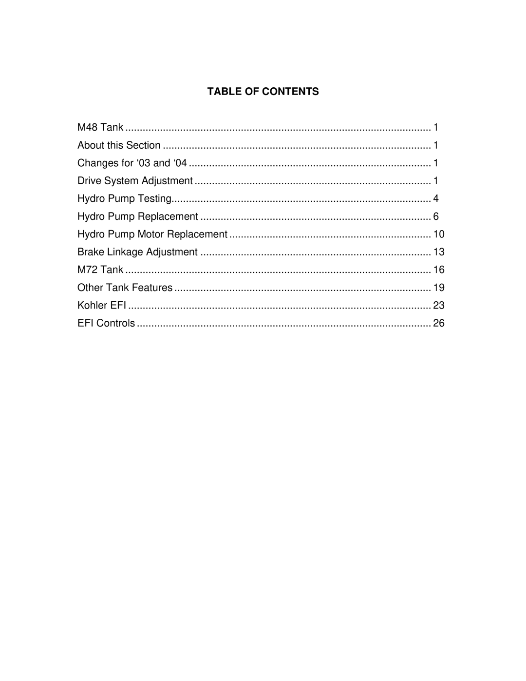 Cub Cadet M48 service manual Table of Contents 