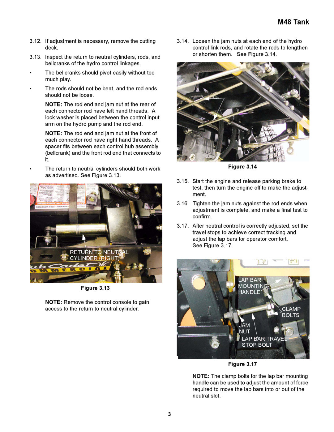 Cub Cadet M48 service manual Return to Neutral Cylinder Right 