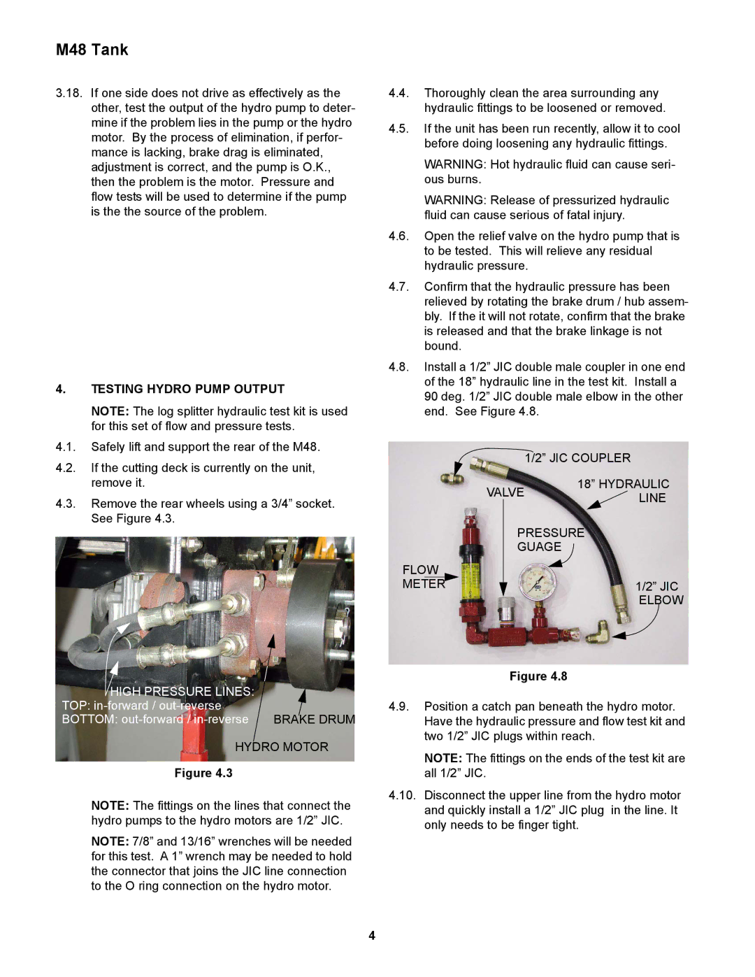 Cub Cadet M48 service manual Testing Hydro Pump Output, Elbow 