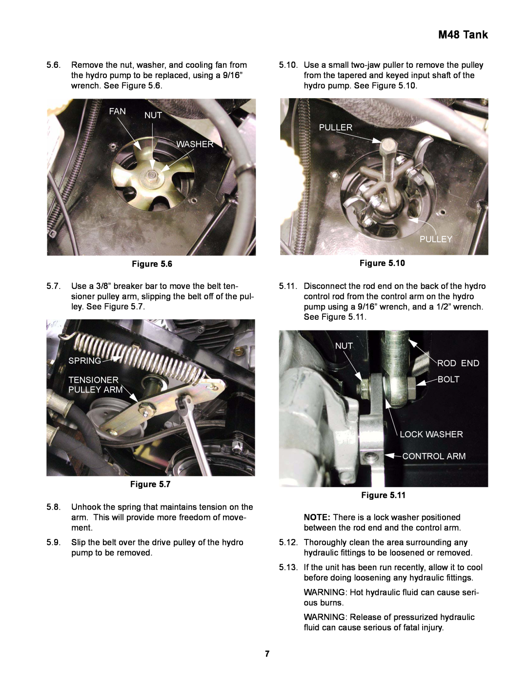 Cub Cadet service manual M48 Tank, Fan Nut Washer, Figure, Spring Tensioner Pulley Arm, Puller Pulley 