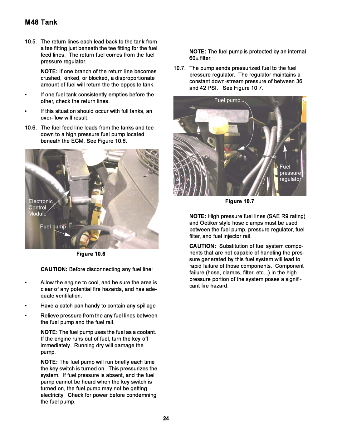 Cub Cadet service manual M48 Tank, Electronic Control Module Fuel pump, Figure, Fuel pump Fuel pressure regulator 