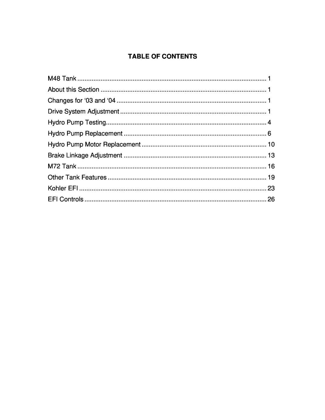 Cub Cadet M48 service manual Table Of Contents 