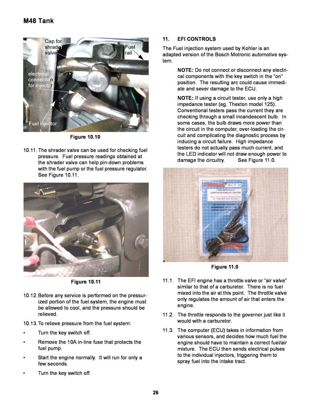 Cub Cadet service manual M48 Tank, electrical connection for injector Fuel injector, Figure, Efi Controls 