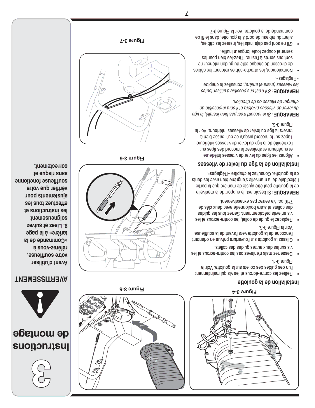 Cub Cadet OEM-390-679 warranty «Réglages», Bien passe qu’il ce jusqu’à raccord le sur Tapez, Goulotte la de Installation 