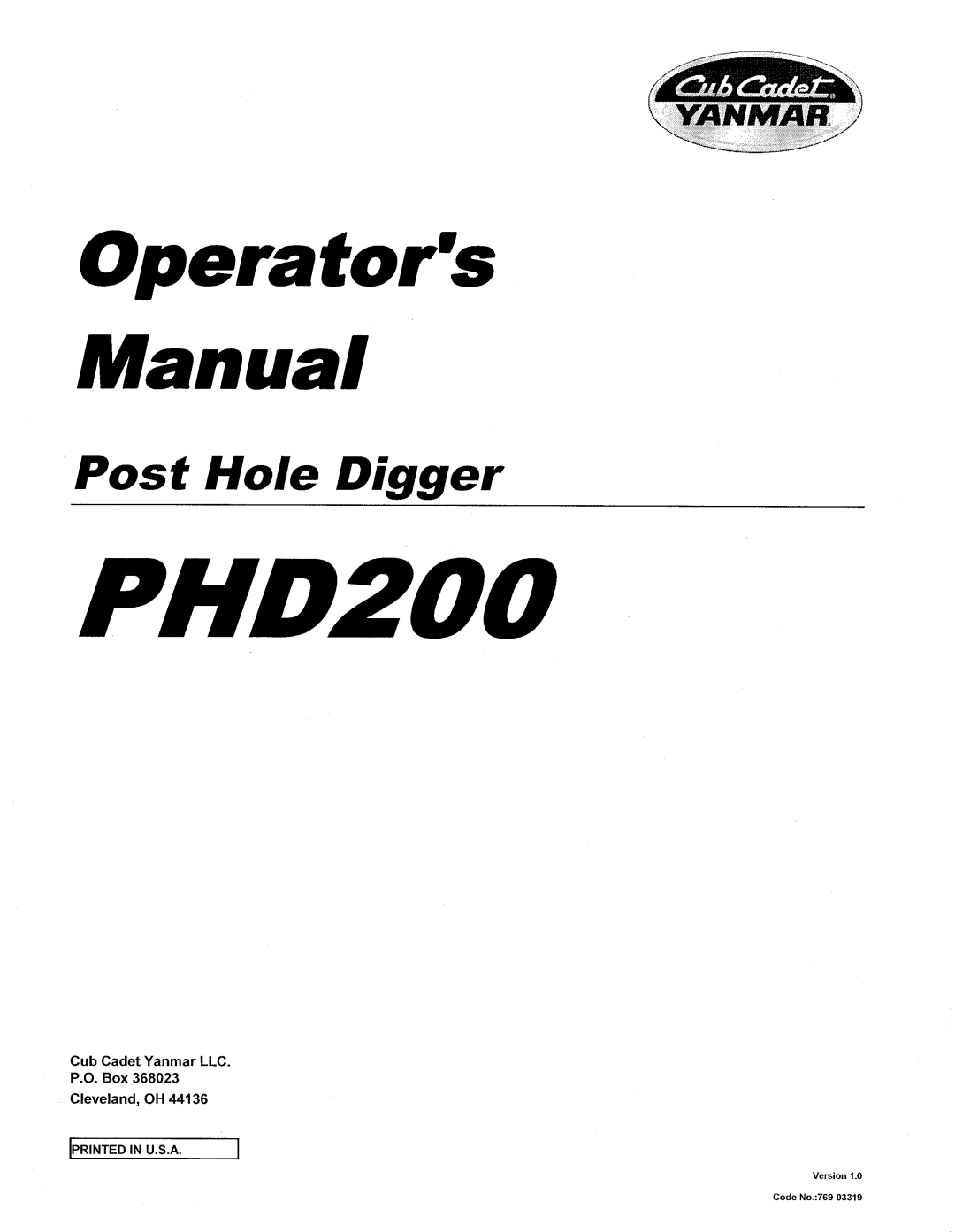 Cub Cadet PHD200 manual 