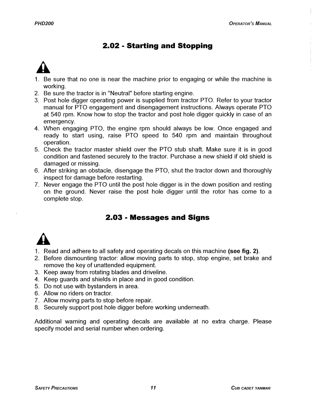 Cub Cadet PHD200 manual 