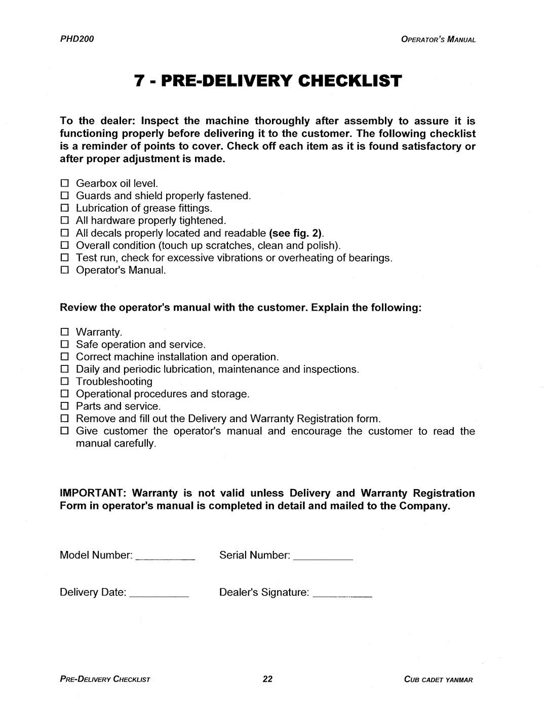 Cub Cadet PHD200 manual 