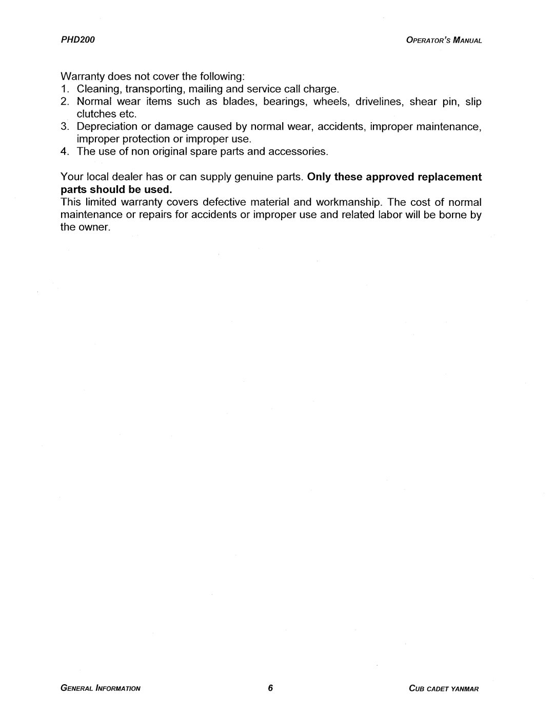 Cub Cadet PHD200 manual 