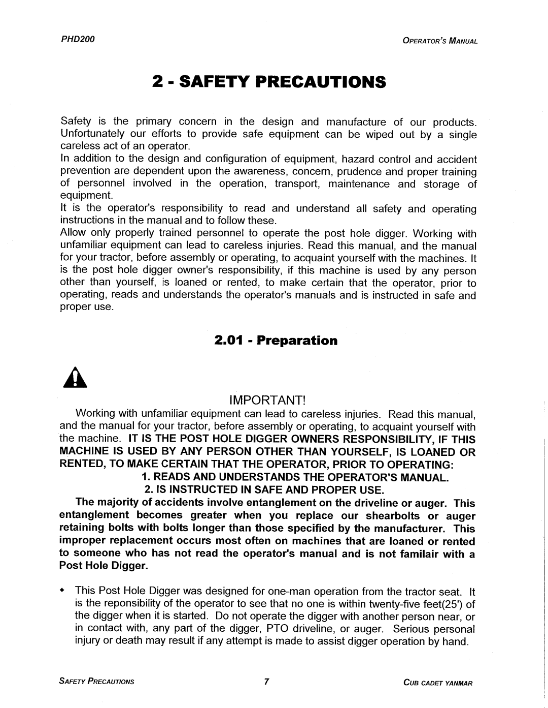 Cub Cadet PHD200 manual 