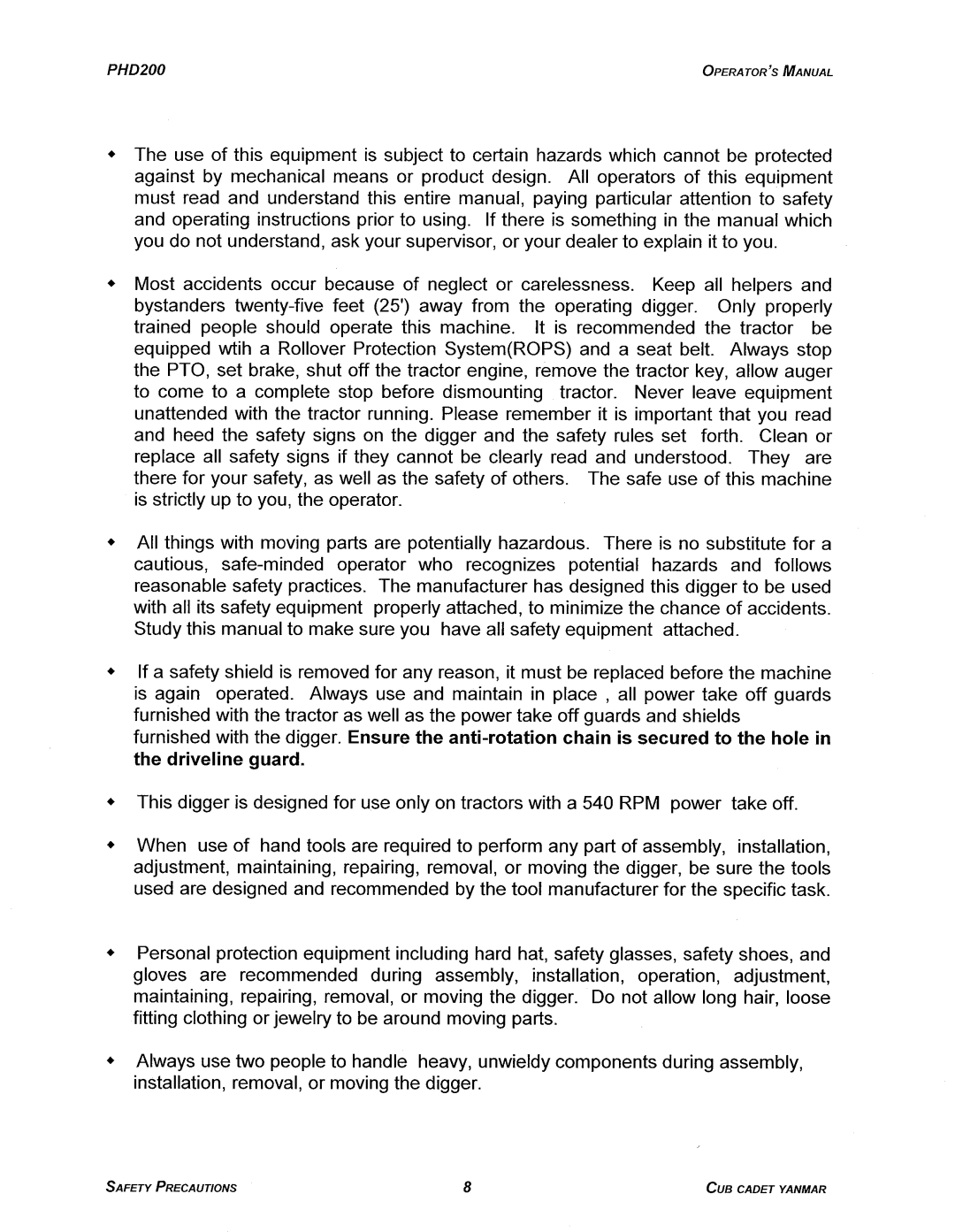 Cub Cadet PHD200 manual 