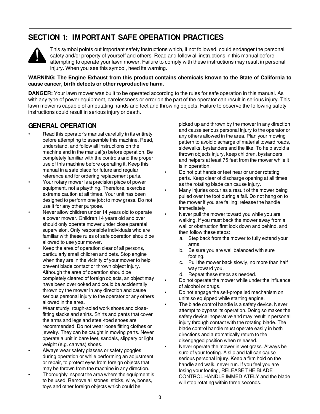 Cub Cadet PR-521 manual Important Safe Operation Practices, General Operation 