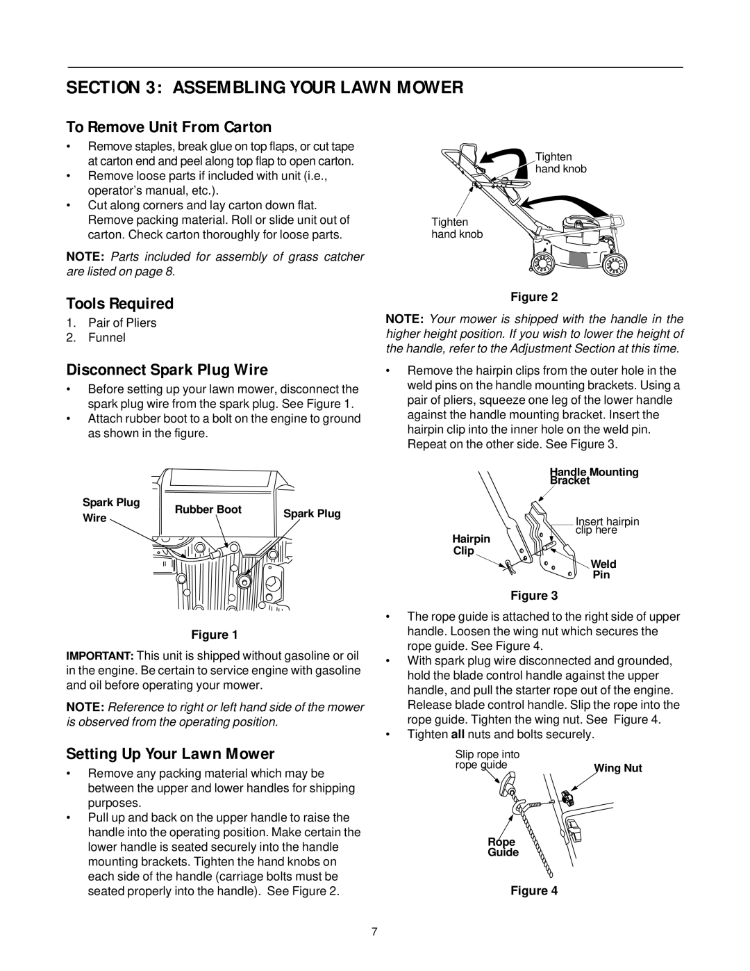 Cub Cadet PR-521 manual Assembling Your Lawn Mower, To Remove Unit From Carton, Tools Required, Disconnect Spark Plug Wire 