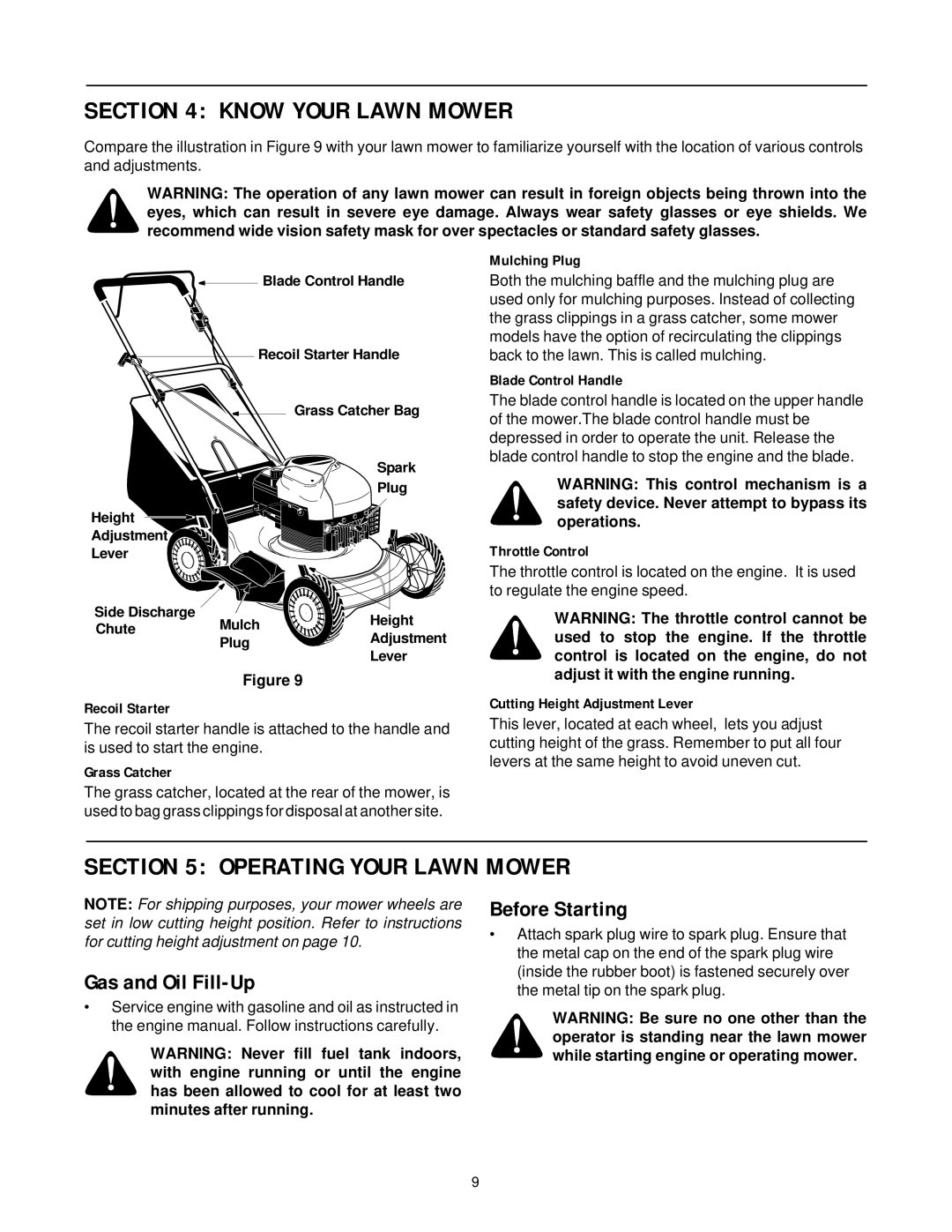 Cub Cadet PR-521 manual Know Your Lawn Mower, Operating Your Lawn Mower, Gas and Oil Fill-Up, Before Starting 