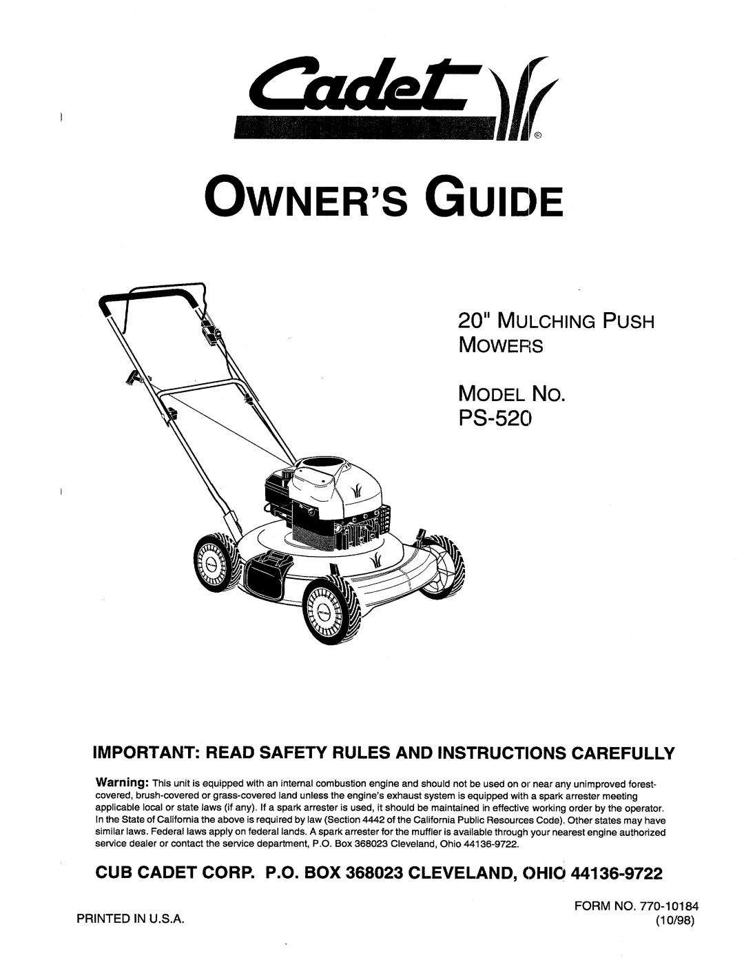 Cub Cadet PS-520 manual 