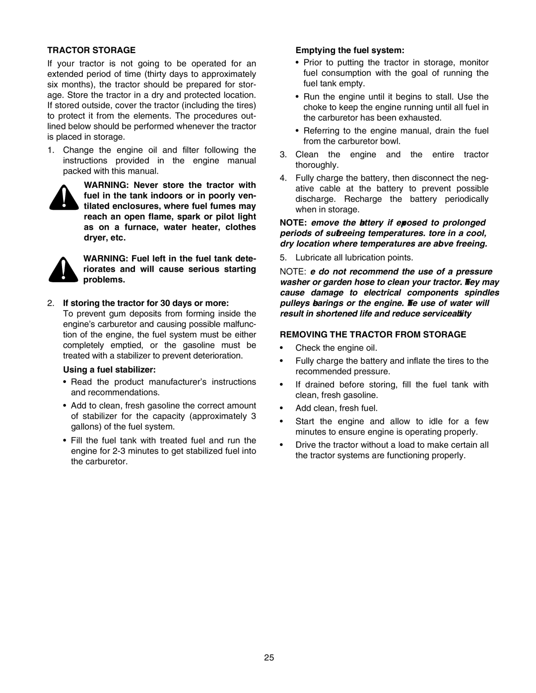 Cub Cadet RZT 50 manual Tractor Storage, If storing the tractor for 30 days or more, Using a fuel stabilizer 