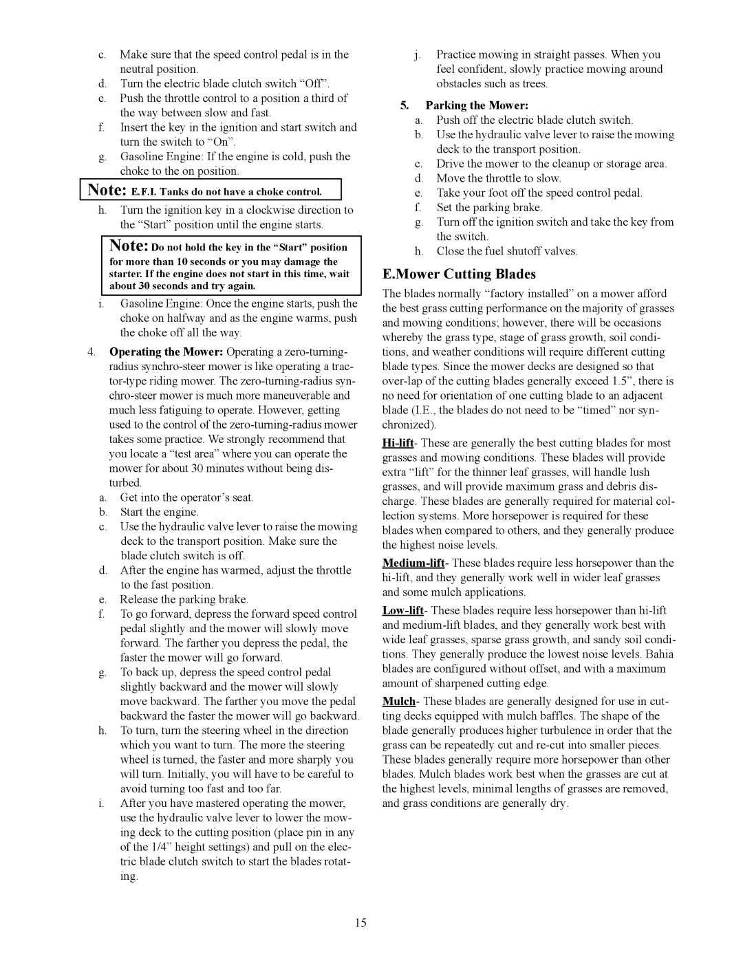 Cub Cadet S7237 service manual Mower Cutting Blades, Parking the Mower 