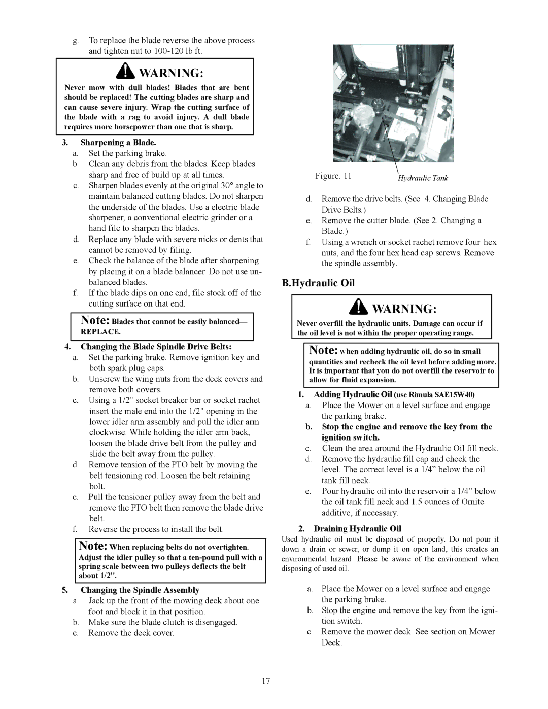 Cub Cadet S7237 service manual Hydraulic Oil 