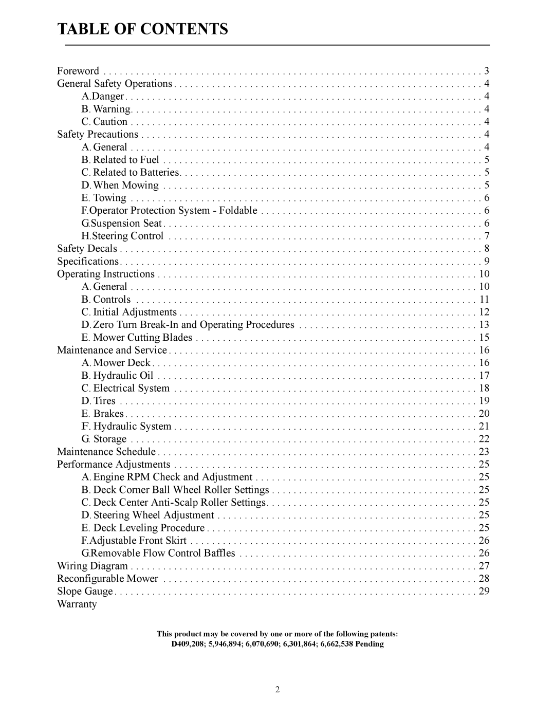 Cub Cadet S7237 service manual Table of Contents 